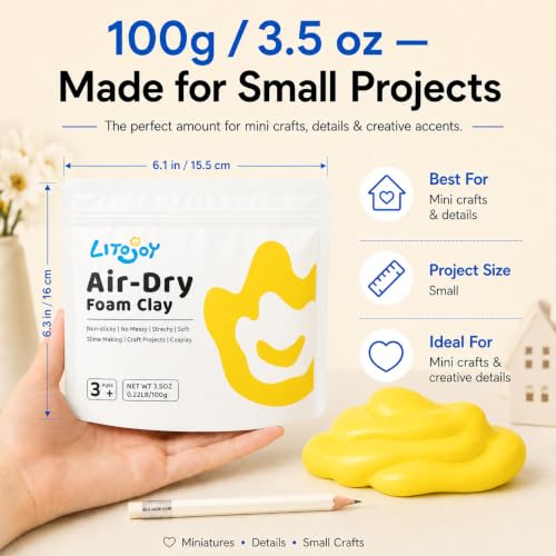 Yellow Air Dry Foam Clay 100g/3.5oz, Soft & Easy to Mold - color: Yellow