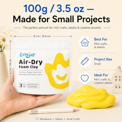 Yellow Air Dry Foam Clay 100g/3.5oz, Soft & Easy to Mold - color: Yellow
