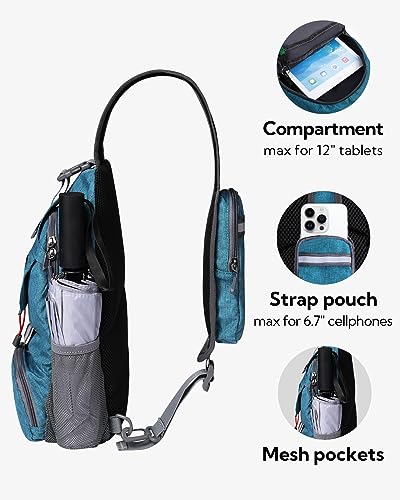 WATERFLY Packable Sling Backpack Lightweight Crossbody Bag Travel Daypack - color: Cyan
