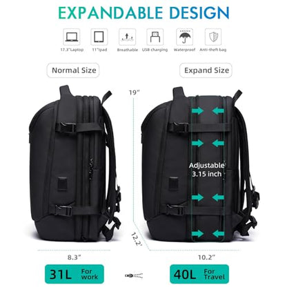 TANGCORLE Travel Backpack, 45L Carry On, Airline Approved - color: Black-a45