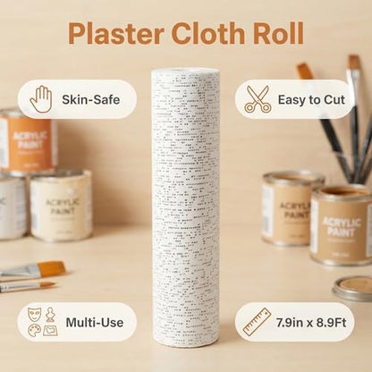 Plaster Cloth Rolls, White Plaster Gauze Strips Wrap Bandages for Art Project, Belly Cast, Mask Making, Sculptures, Body Casts, Craft Projects, Scenery Construction, Single roll. (7.9in x 8.9 Ft)