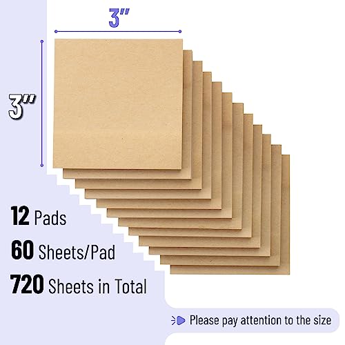 Mr. Pen- Kraft Sticky Notes, 3"x3", 12 Pads, 720 Sheets, Brown - color: Kraft