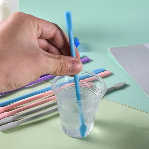 Szecl 8Pcs Double Ended Silicone Spatula Tool for Epoxy Resin 4Pcs Brush Mini Spatula Scraper Set 3 Sizes Stir Sticks DIY Mixing Resin Liquid Last Drop Spatula Silicone Long Spoons for Thin Jar, Paint