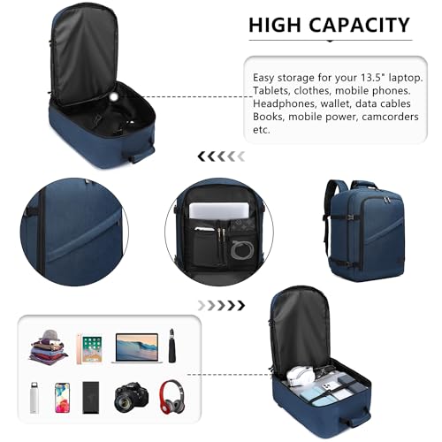 Kono Travel Backpack Airline Approved Overhead Bin Personal Item Bag - color: Navy, size: Medium