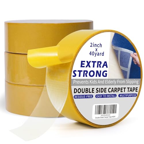 TAPEBEAR Double Side Carpet Tape 2inch x 40Yard Rug Tape Carpet Gripper - color: Yellow Design, size: 2-Inch x 40Yards x 4Rolls
