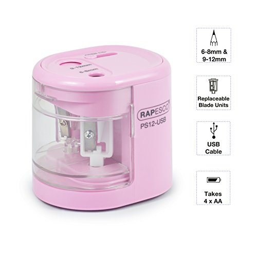 RAPESCO 1446 Automatic Electric USB/Battery Pencil Sharpener, Candy Pink - color: Candy Pink