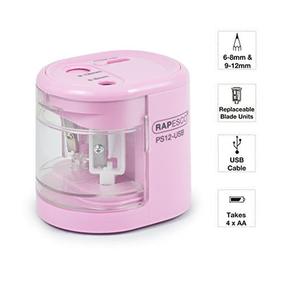 RAPESCO 1446 Automatic Electric USB/Battery Pencil Sharpener, Candy Pink - color: Candy Pink
