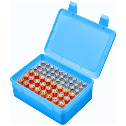 ALCYON Battery Organizer Box for 24 AA & 30 AAA Batteries-Blue - color: blue