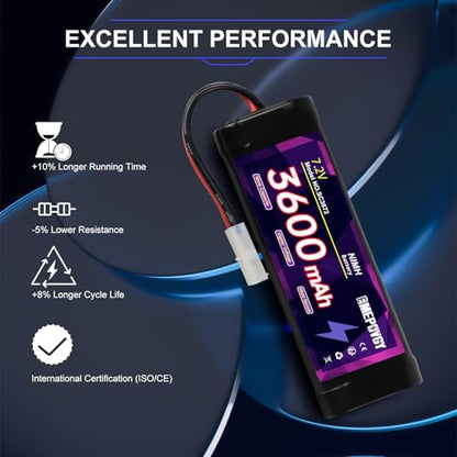 7.2V RC NiMH Battery 3600mAh Capacity Rechargeable 6-Cell Flat Battery Pack with TMY Plug(2 Packs)