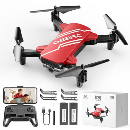 DEERC D20 Mini Drone for Kids with 720P HD FPV Camera Remote Control Toys Gifts for Boys Girls with Altitude Hold, Headless Mode, One Key Start Speed Adjustment, 3D Flips 2 Batteries, Red