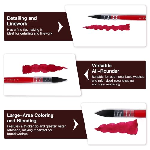 rubens Watercolor Paint Brush Set, 3 Pcs Synthetic Squirrel Paint Brushes - size: Silver Set-3