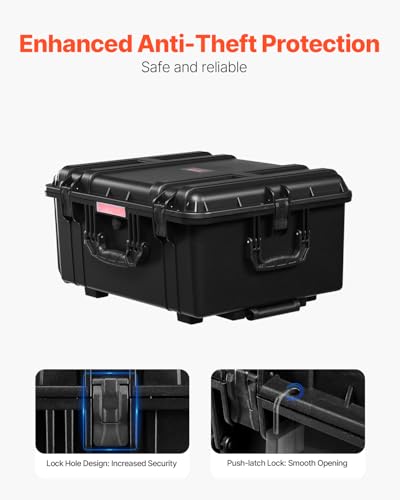 VEVOR Dry Box, Waterproof Hard Case with Pre-Cut Foam, 25 x 20 x 12.5inch - size: 63x50x32 cm