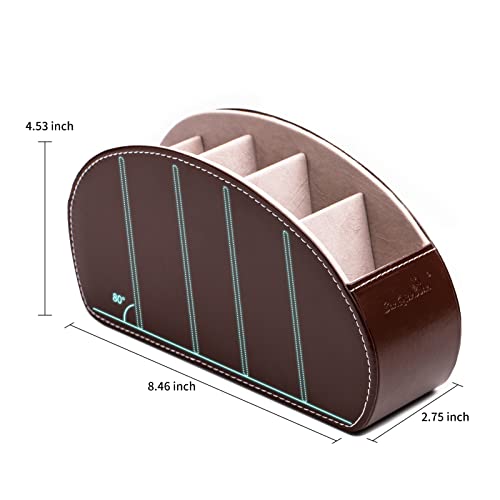 Remote Control Holder , PU Leather Organizer Box with 5 Compartments for Table Bed Office ,Remote Caddy Desktop Storage Home Accessories for Controllers , Media Player ,Make up Brush ,Pen (Brown-A)