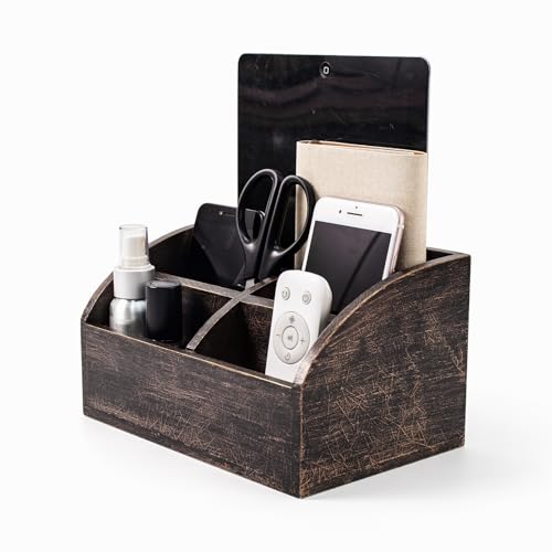 BONNY DODO Remote Control Holders Organizer Box for Table Small Wooden Desk Farmhouse Home Decor Caddy Basket Store Tv Remote for Media Player,Pencil,Glassees&Office Supplies (Bronze, M) - color: Bronze, size: M