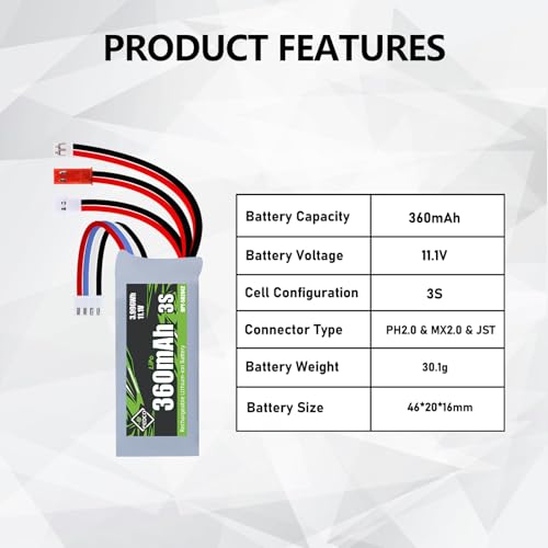 3S Lipo Battery 11.1V 360mAh Various Plugs Rechargeable RC Battery - size: 360mah 11.1V