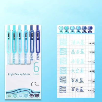 6 Colors 0.7mm Fine Pointed Acrylic Gel Pen Set,Sea Salt Blue - color: Clear