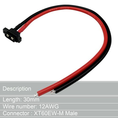 2PCS XT60EW-M XT60 Male Pigtail Cable XT60 Panel Mount Connector with 30cm 12AWG Cable for RC Drone Aircraft FPV Racing Drone - style: XT60EW-M