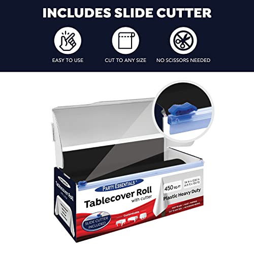 Party Essentials Heavy Duty Plastic Banquet Table Roll Available in 27 Colors, 54" x 100' with Slide Cutter, Black,100BK - color: Black, size: 1200" x 54" (Rectangular)