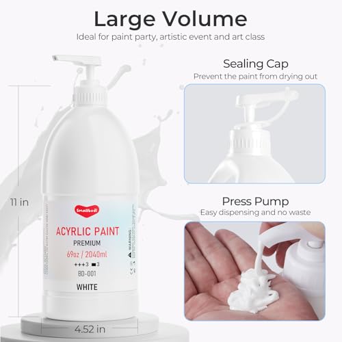 Smallbudi White and Black Acrylic Paint 69oz/2040ml Large Bottle with Pump - color: White & Black