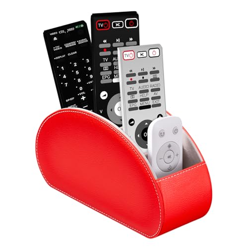 Remote Control Holders Organizer Box with 5 Compartment PU Leather Caddy - color: Red, size: S