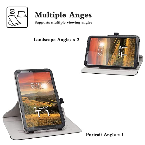 Bige for Sunshine T1 Elite Rotating Case, 360 Degree Rotary Stand with Cute Pattern Cover for Sunshine T1 Elite/Hyundai Hytab Plus 8WB1 8" Tablet, Black - color: Black