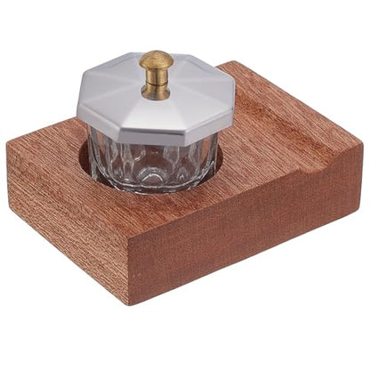 PLIGREAT Wooden Tilting Calligraphy Pen Holder with Ink Bottle Container
