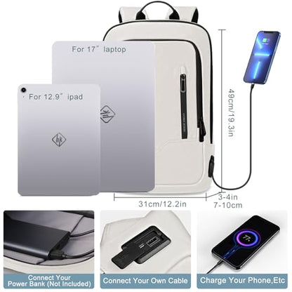 hk Backpack for Men Business Slim Laptop Bag - color: White, size: 17.3 Inch
