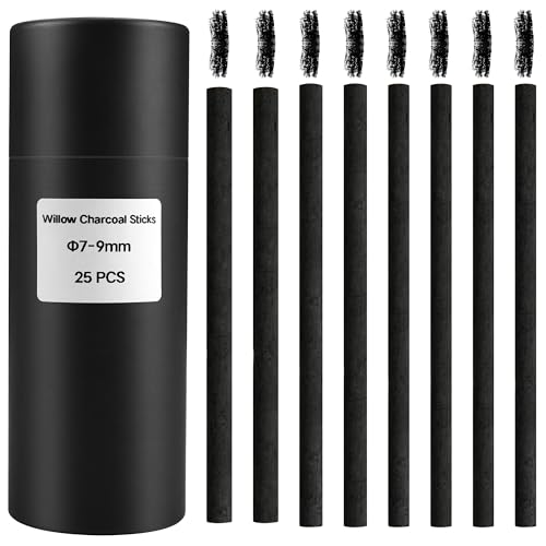 MyLifeUNIT Vine Charcoal Sticks, Willow Sketch Charcoal Pencils for Drawing, Pack of 25 (7-9 MM Dia)