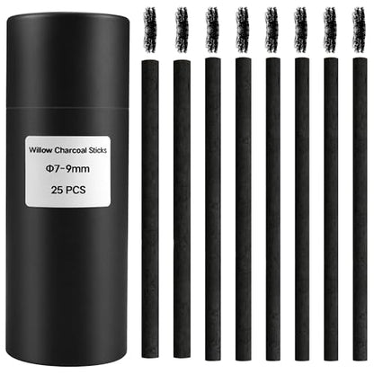 MyLifeUNIT Vine Charcoal Sticks, Willow Sketch Charcoal Pencils for Drawing, Pack of 25 (7-9 MM Dia)