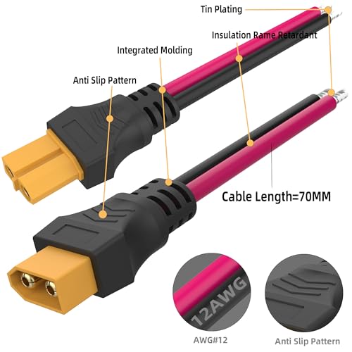 1 Pair XT60 Female Male Pigtal 2.8 inch 12AWG XT60 Connector - style: XT60 Male+Female cable
