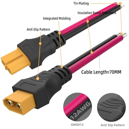 1 Pair XT60 Female Male Pigtal 2.8 inch 12AWG XT60 Connector - style: XT60 Male+Female cable