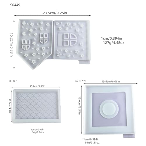 Christmas House Desktop Decoration Epoxy Resin Silicone MoldS0449+S0117-1-4