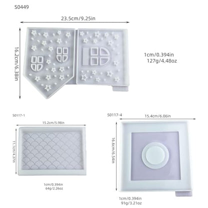 Christmas House Desktop Decoration Epoxy Resin Silicone MoldS0449+S0117-1-4