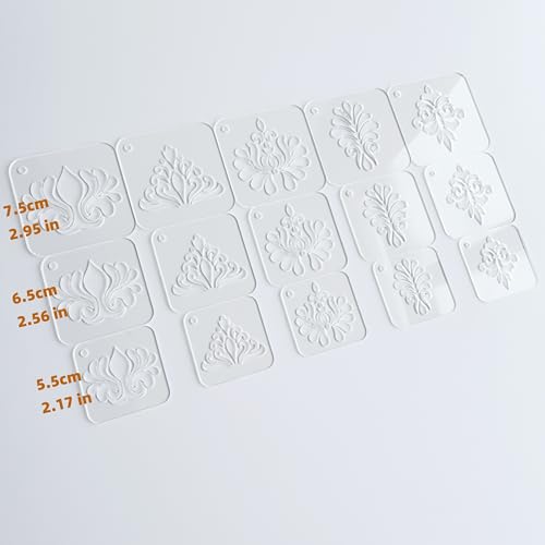 Mandala Drawing Stencils Set, Clear Acrylic, 2.95-2.17 Inch, 15 Pieces with Ring, Geometric Dot Pattern Templates for Art (Flourish Pattern)