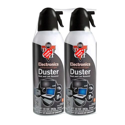 OPTEMS Compressed Air Duster for Electronics – 10oz (Pack of 2) with Cleaning Sponge – Dust-Off Spray for Computers, Keyboards, Cameras, Consoles – Ozone Safe & Residue Free