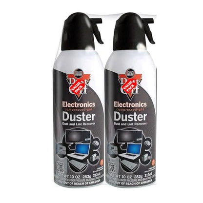 OPTEMS Compressed Air Duster for Electronics – 10oz (Pack of 2) with Cleaning Sponge – Dust-Off Spray for Computers, Keyboards, Cameras, Consoles – Ozone Safe & Residue Free