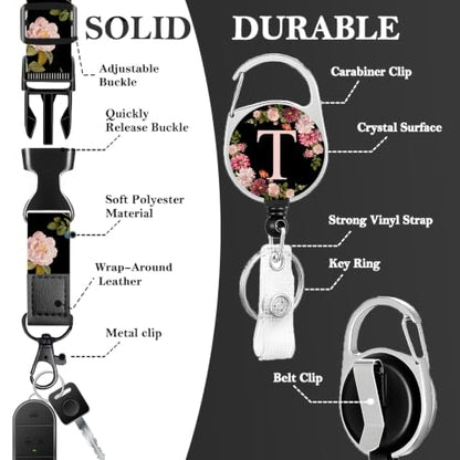 S Lanyard for ID Badge, Black ID Holder and Detachable Adjustable Lanyard - color: S