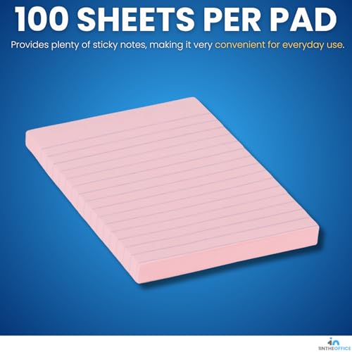 1InTheOffice Lined Sticky Notes 4x6, Sticky Note Pads Assorted Pastel Color Large Sticky Notes 4" x 6" 100 Sheets - 5/Pack