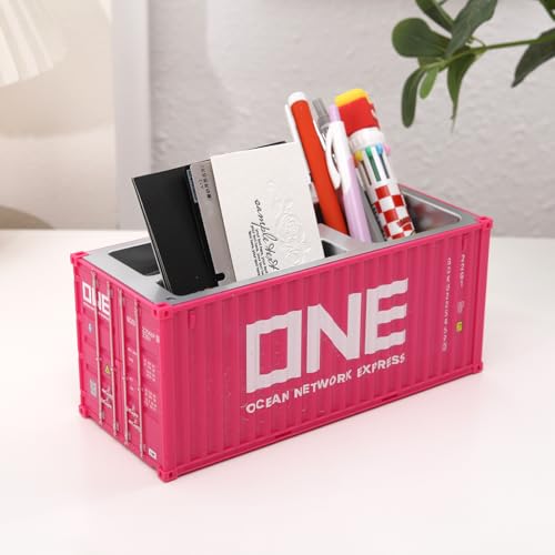 Desk Organizer Office Supplies Multi-function Shipping Container Storage Box Pen/Pencil,Business Name Cards Remote Control Holder Gray, Pen and Pencil Shipping Container Style Holders (Pink) - color: Pink
