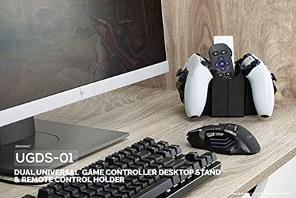 BRAINWAVZ Dual Game Controller & Storage Desktop Holder, Universal Design for Xbox ONE PS5 PS4 PC Gamepads, Reduce Clutter, UGDS-01 - color: 2 Controllers & Remotes Black