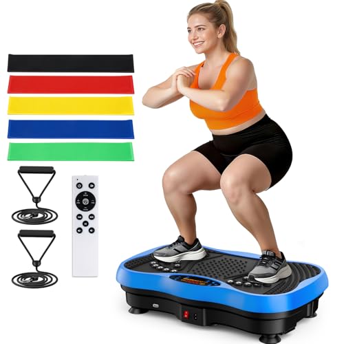 Vibration Plate Exercise Machine, 130 Levels Full Body Workout Vibrating Plate for Lymphatic Drainage Weight Loss, 450 Lbs Capacity Shake Platform with Bluetooth for Women Men - color: Blue