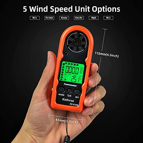 Anemometer Handheld Wind Meter 65mph, Kethvoz Mini Air Velocity Gauge 816B - color: Mini Anemometer 816B