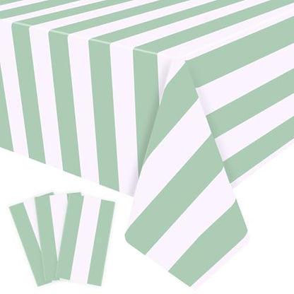 Kesfey Sage Green Striped Tablecloth Horizontal Stripe Table Cover 3 Packs - color: Sage Green Horizontal Striped