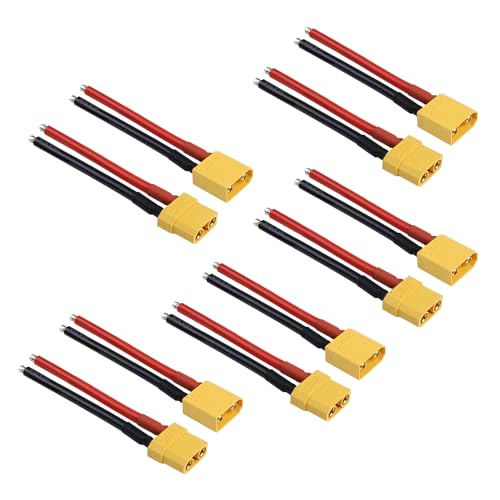 5 Pairs TMH XT90 Plug Connector Female and Male with 100mm (10 AWG) Soft Silicone Wire for RC Lipo Battery FPV Cable Drone Car Boat (5 Male+5 Female) - color: 5 Pairs - Xt90 10awg 100mm., size: XT90 Connector
