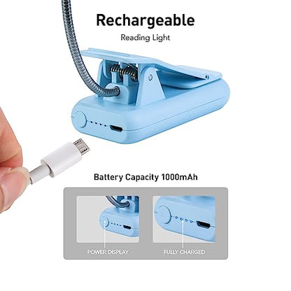 VAVOFO Rechargeable Reading Light, Clip on Book Light for Reading in Bed - color: Light Blue