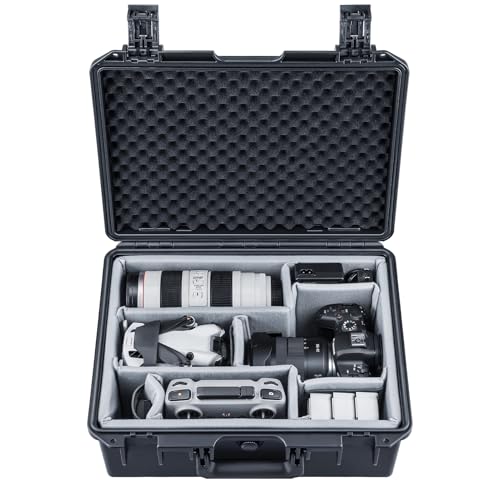 Lykus PVC1 Hard Case with Dividers for Cameras,Lenses,DJI Mavic/Air/Mini - color: Black PVC1