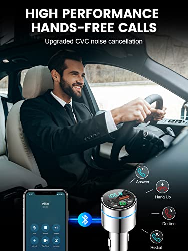 RIWUSI FM Transmitter for Car Bluetooth 5.3, Wireless FM Radio Car Adapter - color: Silver