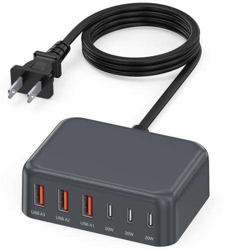 100W 6 in 1 USB Charger, 50% Smaller Charging Station for Multiple Devices - color: F-Grey