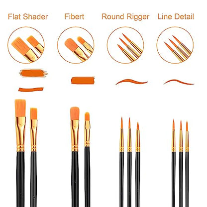 AROIC Acrylic Paint Brushes, 6 Packs / 60 pcs Nylon Hair Paint Brush Set - size: 60pcs-black