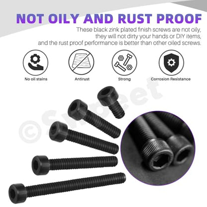 Swpeet 230Pcs Assorted M2 12.9 Alloy Steel Hex Socket Screws and Brass Threaded Inserts Assortment Kit, Black Zinc Plated Hex Socket Screws Machine Bolts, Brass Knurled Nuts - style: N2